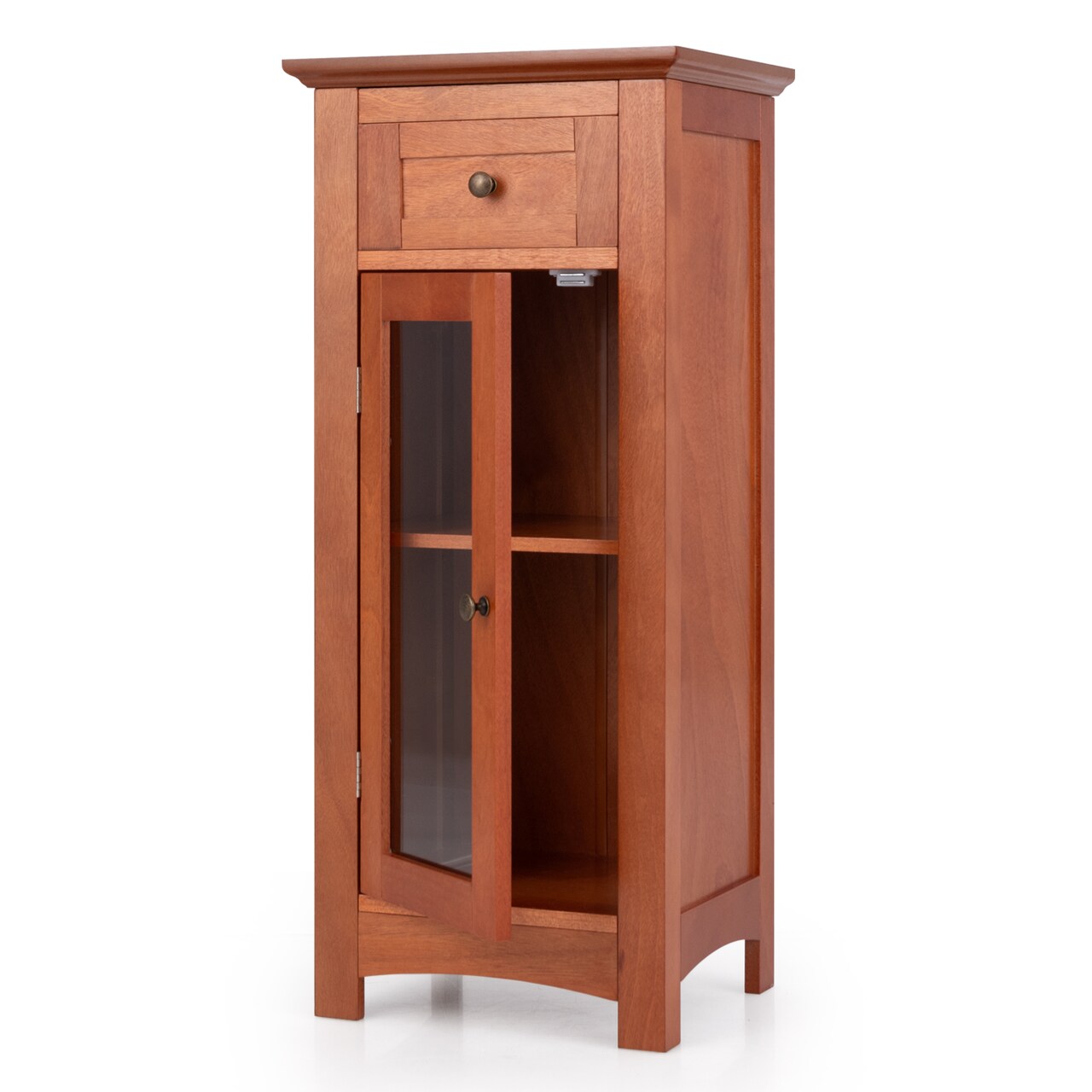 MDF Storage Cabinet with Glass Door, Drawer and Adjustable Shelf